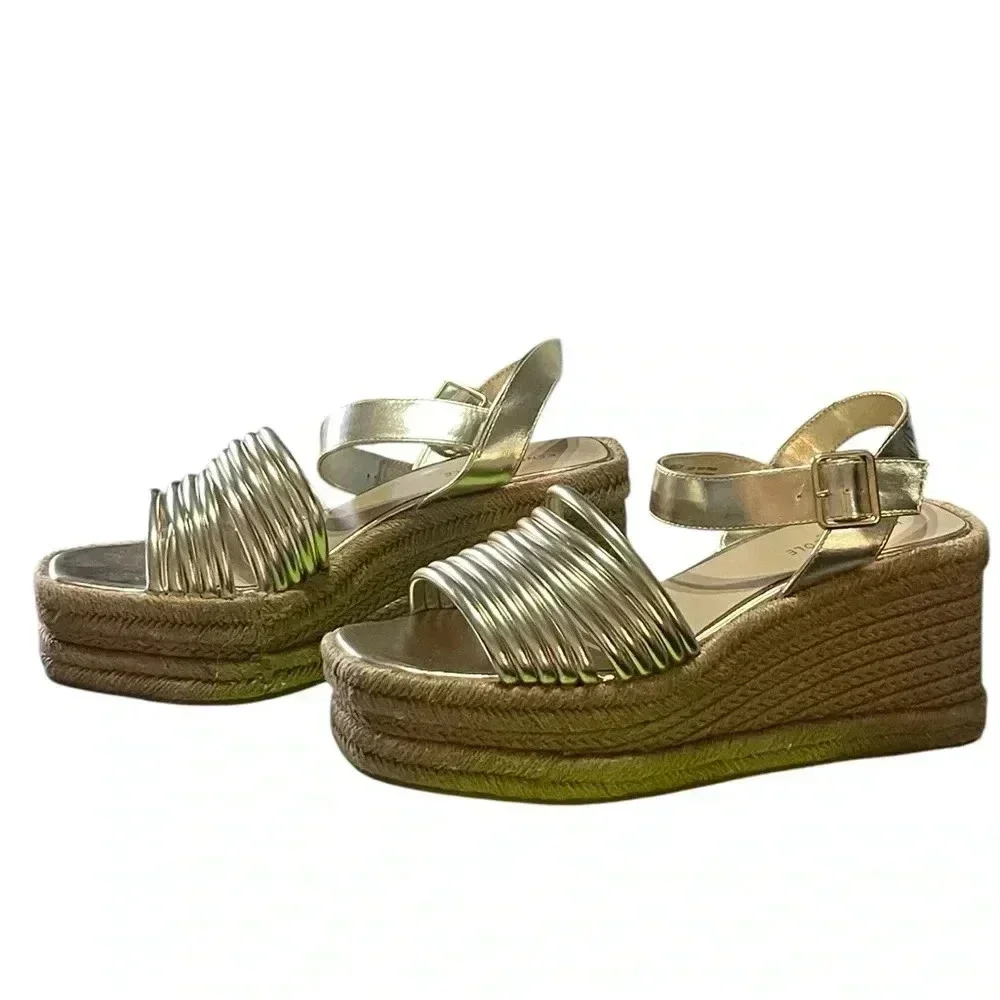 Kenneth Cole NWOT Shelby Espadrille Wedge Metallic Sandal Size 11